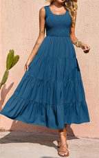 Tiara™ | Women's Smocked Tank Tiered Maxi Dress – Sleeveless Flowy A-Line Beach Sundress oaklynwear