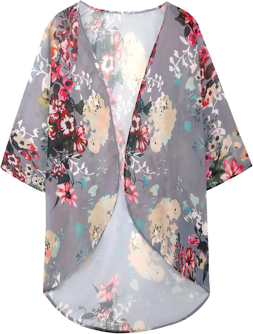 Kaia™ | Women's Floral Kimono Cardigan – Chiffon Puff Sleeve Open Front Beach Cover Up oaklynwear