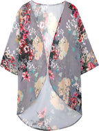 Kaia™ | Women's Floral Kimono Cardigan – Chiffon Puff Sleeve Open Front Beach Cover Up oaklynwear