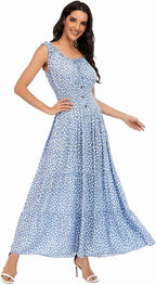 Bora™ | Women's Boho Floral Tiered Maxi Dress – Sleeveless Scoop Neck A-Line Beach Vacation Dress oaklynwear