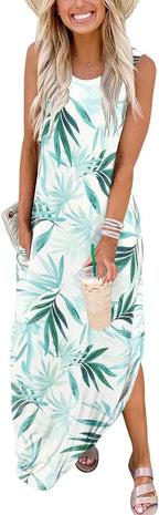 Mavi™ | Women's Sleeveless Maxi Dress – Loose Fit Side Slit Beach Vacation Sundress oaklynwear