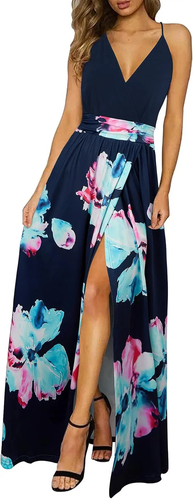 Vibe™ | Women's Floral Boho Maxi Dress – Spaghetti Strap V-Neck Side Split Flowy Beach Dress oaklynwear