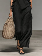 Elaine | Women's Minimalist Linen-Blend Sleeveless Maxi Dress With Ruffle Details oaklynwear