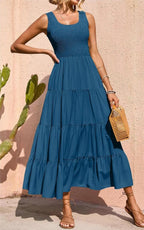 Tiara™ | Women's Smocked Tank Tiered Maxi Dress – Sleeveless Flowy A-Line Beach Sundress oaklynwear