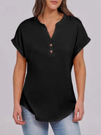 Willa™ | Women's Henley V-Neck Tunic Top – Loose Fit Short Sleeve Blouse for Work & Casual Wear oaklynwear