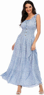 Bora™ | Women's Boho Floral Tiered Maxi Dress – Sleeveless Scoop Neck A-Line Beach Vacation Dress oaklynwear