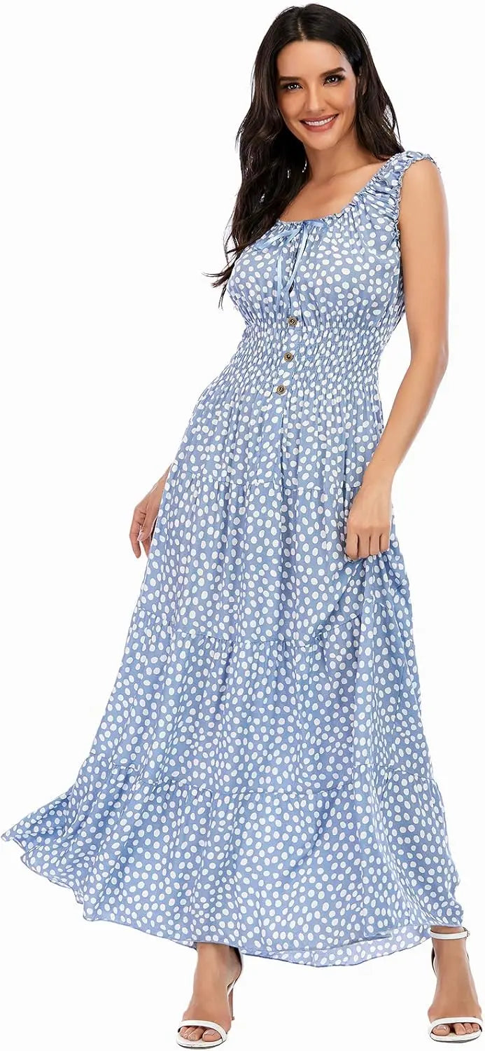 Bora™ | Women's Boho Floral Tiered Maxi Dress – Sleeveless Scoop Neck A-Line Beach Vacation Dress oaklynwear