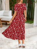 Puff™ | Women's Tiered Midi Dress with Pockets – Square Neck Puff Sleeve Flowy Beach Sundress oaklynwear