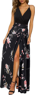 Vibe™ | Women's Floral Boho Maxi Dress – Spaghetti Strap V-Neck Side Split Flowy Beach Dress oaklynwear