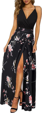 Vibe™ | Women's Floral Boho Maxi Dress – Spaghetti Strap V-Neck Side Split Flowy Beach Dress oaklynwear