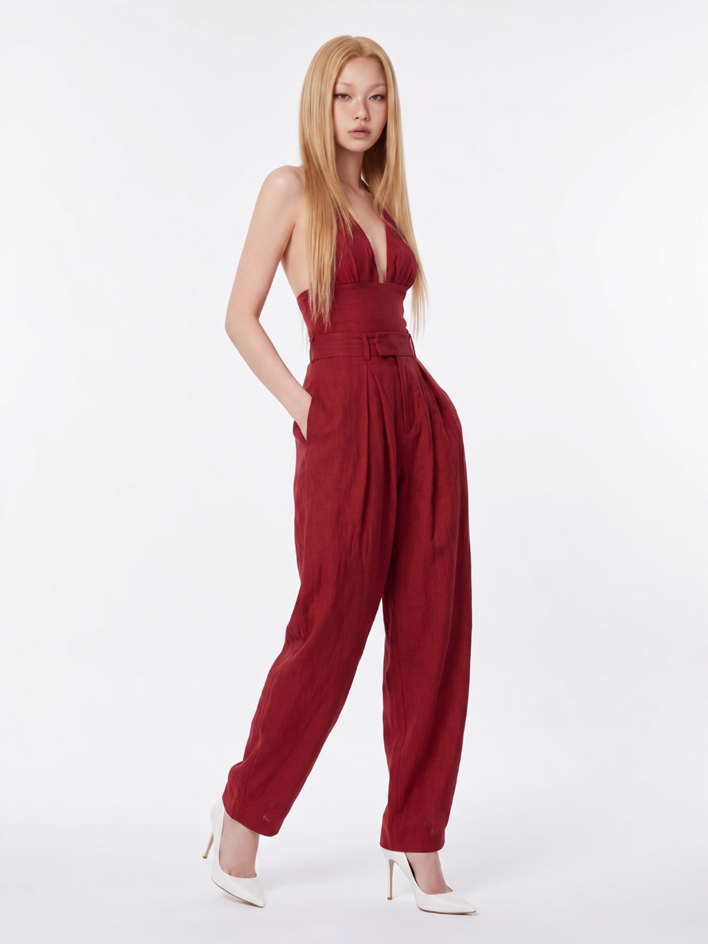 Ruby | Spaghetti Strap Linen Wide-Leg Jumpsuit oaklynwear