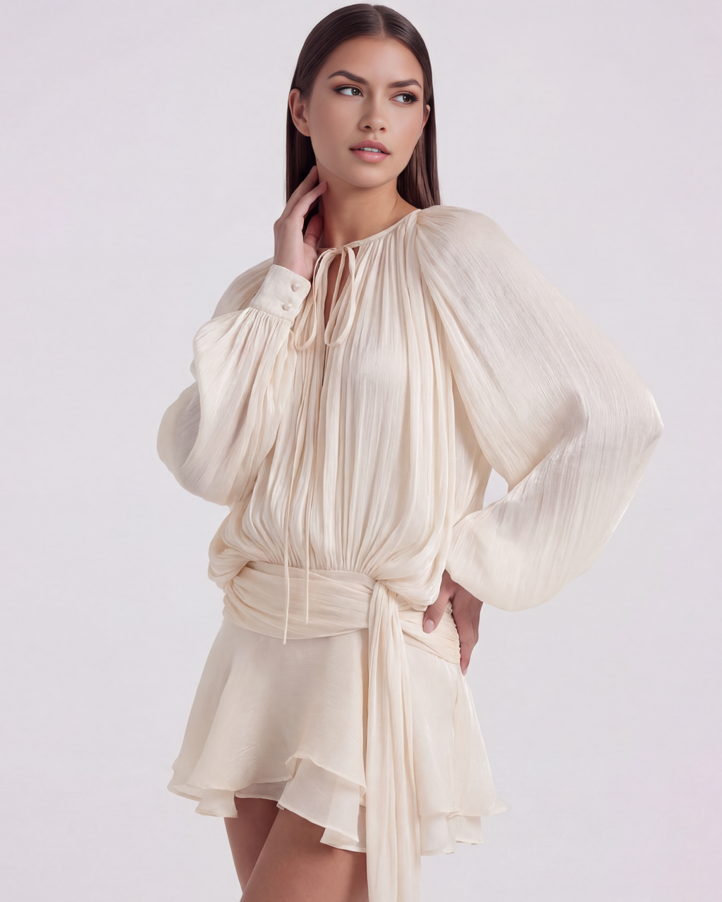 Isolde | Pleated Glitter Twist-Front Mini Dress oaklynwear