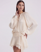 Isolde | Pleated Glitter Twist-Front Mini Dress oaklynwear
