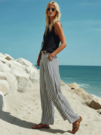 Marina | Striped Wide-Leg Pants Vest Set oaklynwear