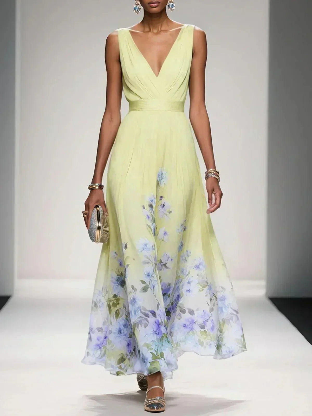 Madison | Floral Border Chiffon Maxi Dress oaklynwear