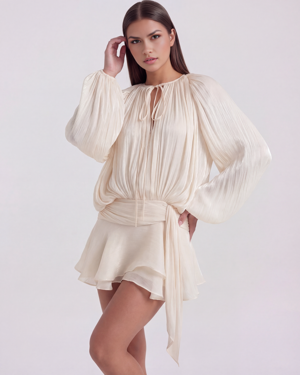 Isolde | Pleated Glitter Twist-Front Mini Dress oaklynwear
