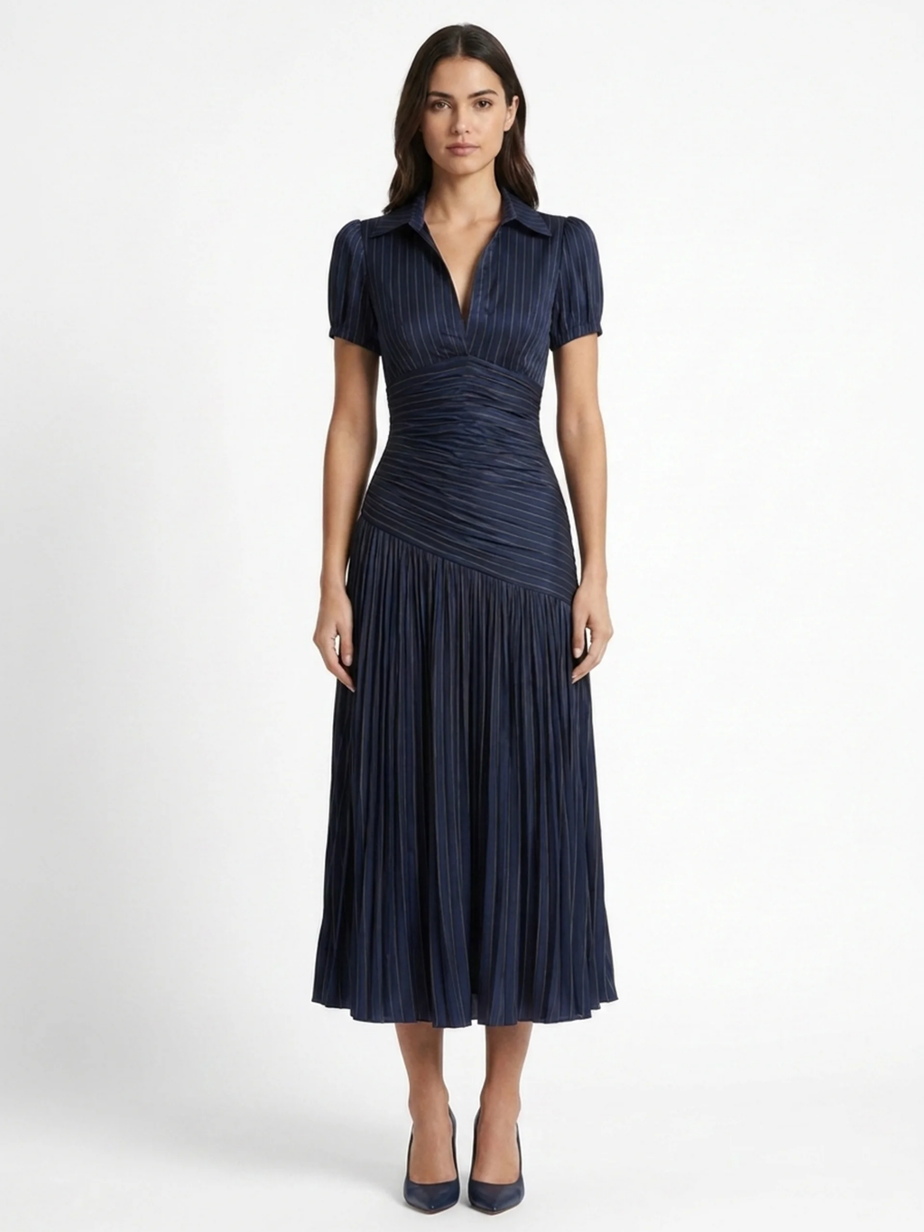 Monroe | Satin Pleated Lapel Midi Dress oaklynwear