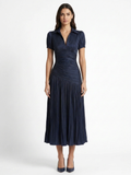 Monroe | Satin Pleated Lapel Midi Dress oaklynwear