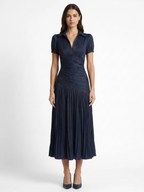 Monroe | Satin Pleated Lapel Midi Dress oaklynwear