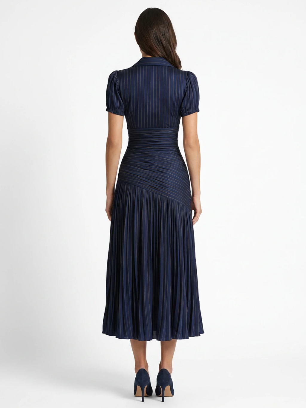 Monroe | Satin Pleated Lapel Midi Dress oaklynwear