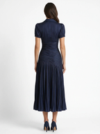 Monroe | Satin Pleated Lapel Midi Dress oaklynwear