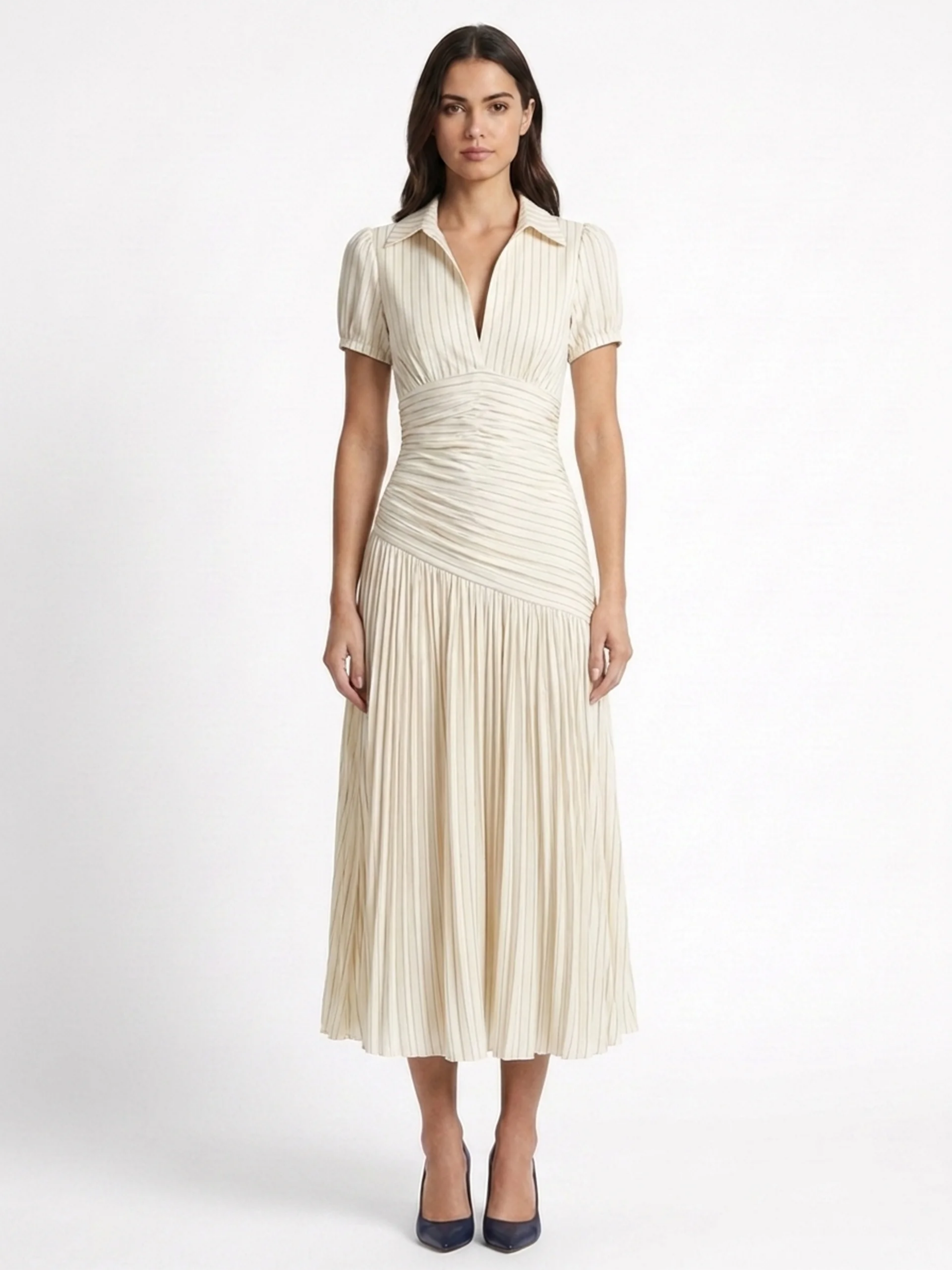Monroe | Satin Pleated Lapel Midi Dress oaklynwear