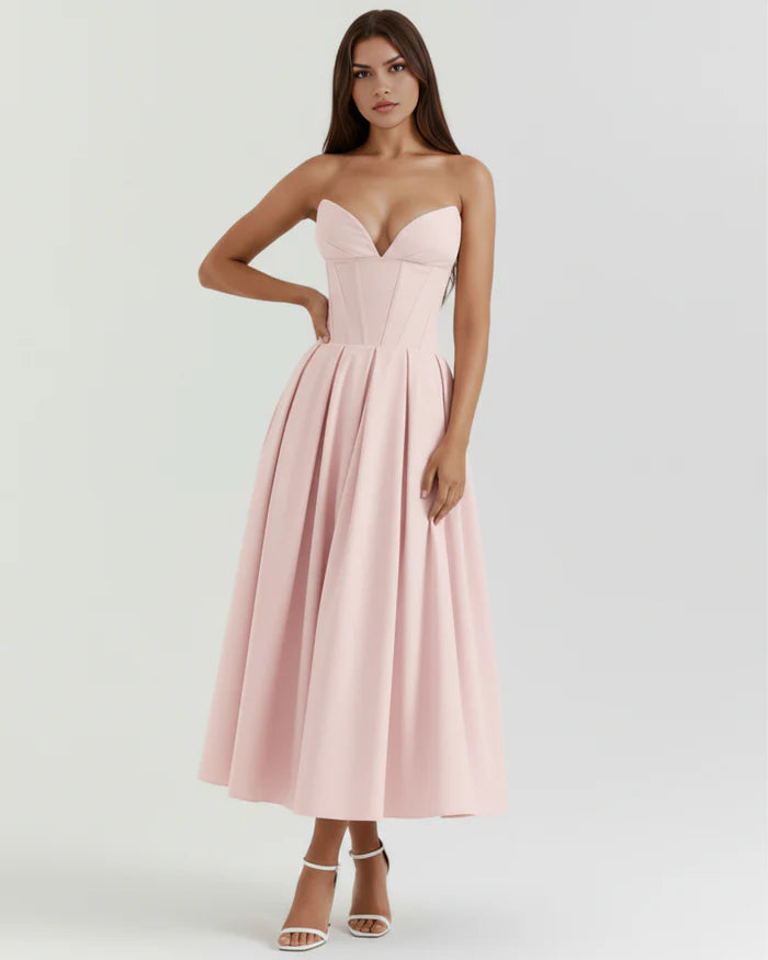 Venetia | Boned Corset Full Skirt Midi Dress oaklynwear