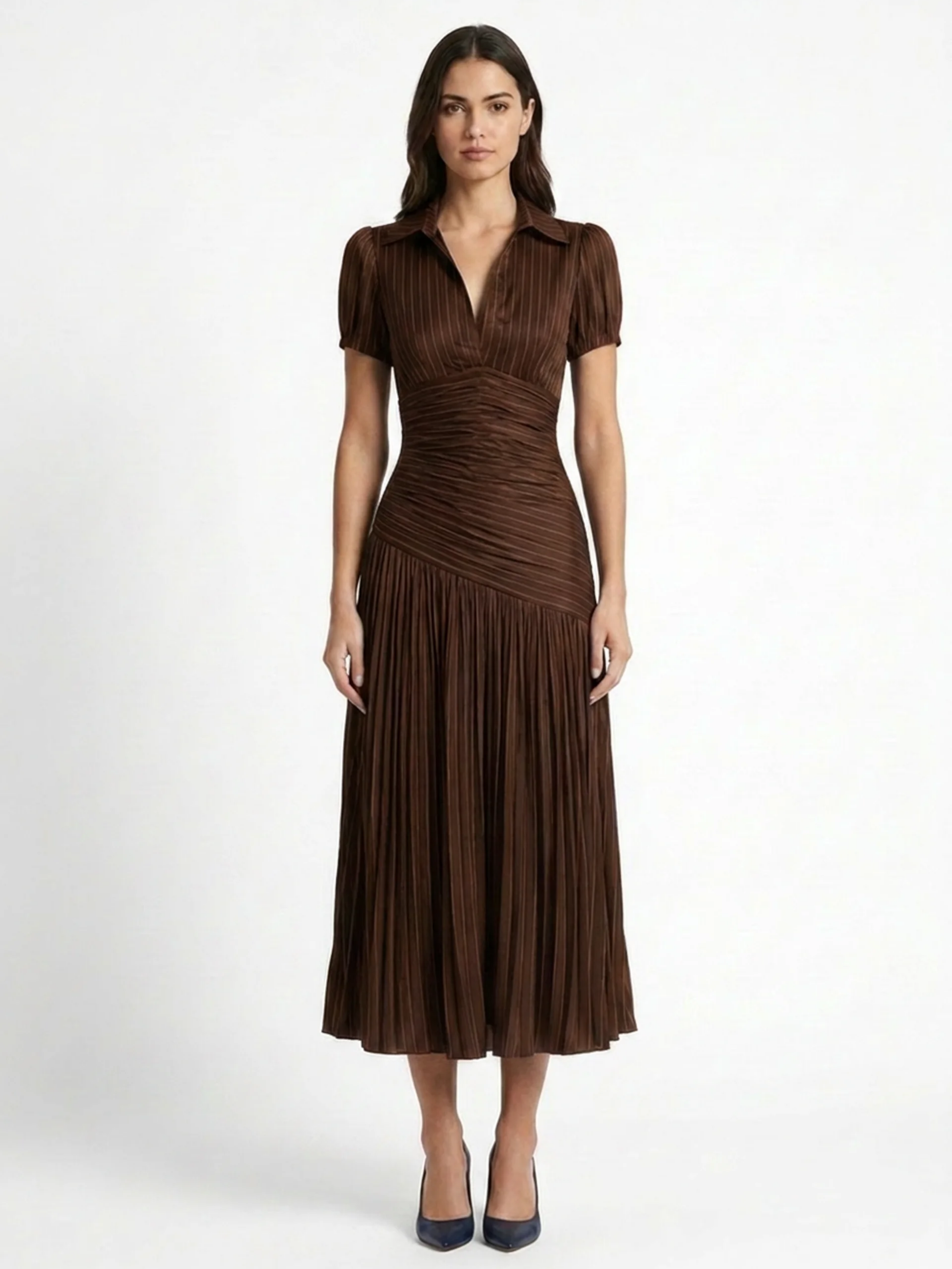Monroe | Satin Pleated Lapel Midi Dress oaklynwear