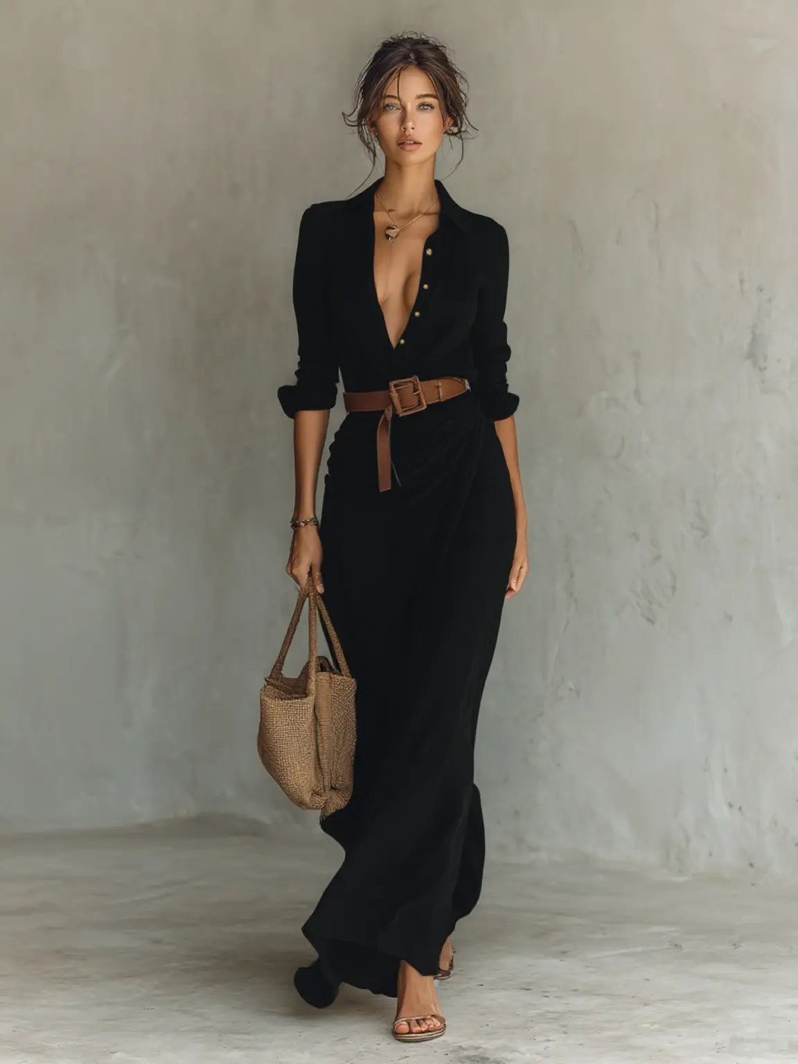 Helena | Ladies Lapel Single Breasted Long Sleeve Belted Maxi Dress oaklynwear
