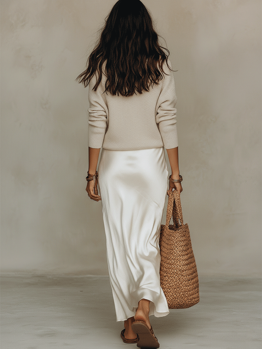 Marguerite | Knit Top Satin Midi Skirt Set oaklynwear