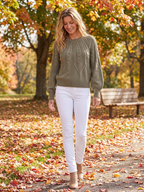 Riley | V-Neck Cable Knit Sweater with Balloon Sleeves, Oversized Winter Pullover oaklynwear