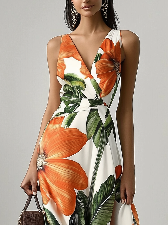 Ophelia | Floral Satin A-Line Maxi Dress with Pockets oaklynwear