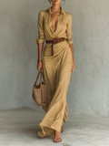 Helena | Ladies Lapel Single Breasted Long Sleeve Belted Maxi Dress oaklynwear