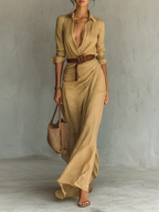 Helena | Ladies Lapel Single Breasted Long Sleeve Belted Maxi Dress oaklynwear