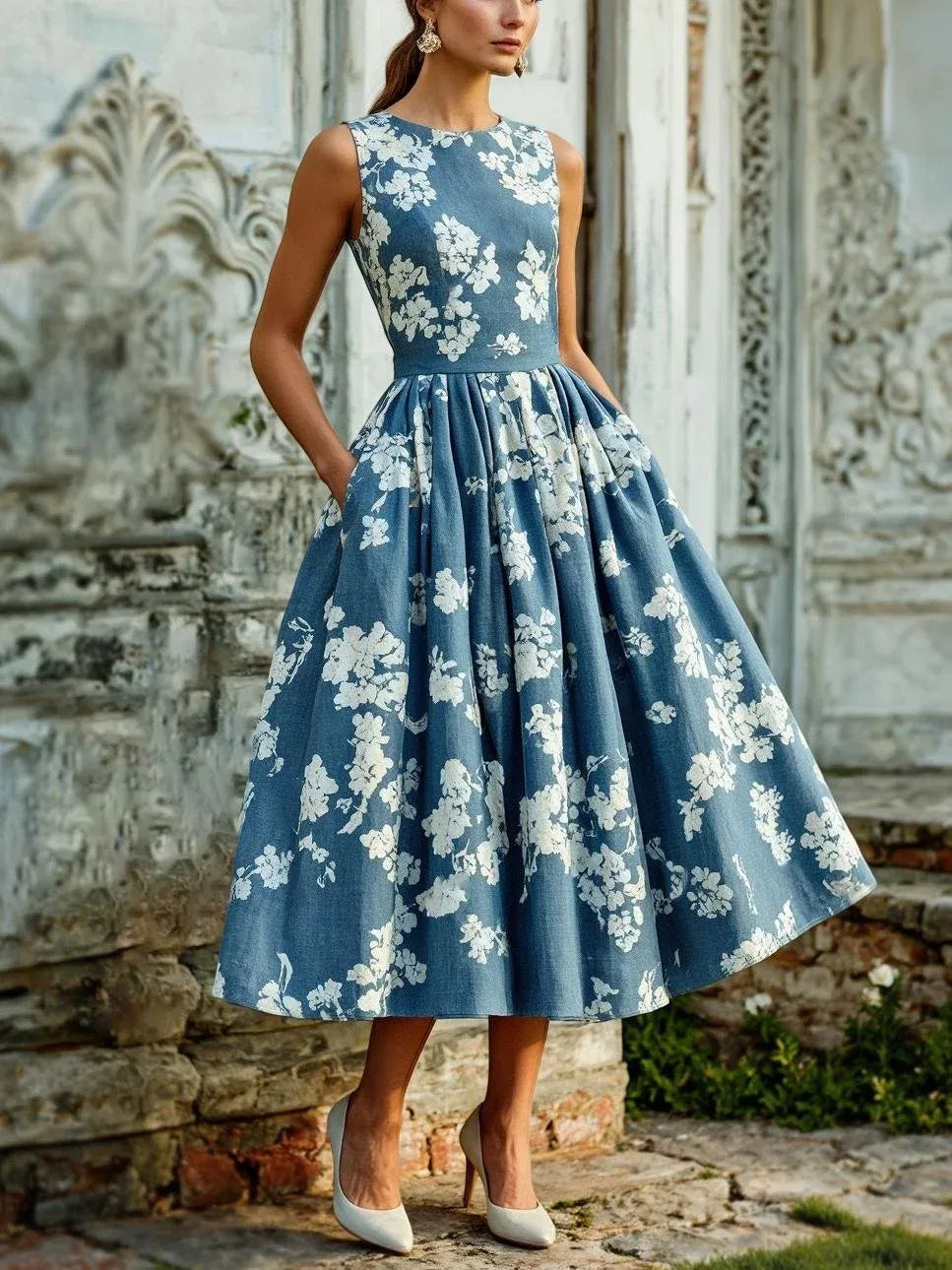 Rosanna | Women's Floral Linen Midi Dress oaklynwear
