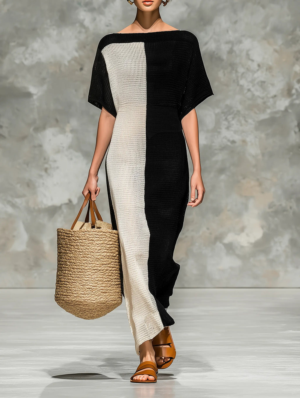 Nora | Women's Minimalist Knitted Boat Neck Short-Sleeved Maxi Dress oaklynwear