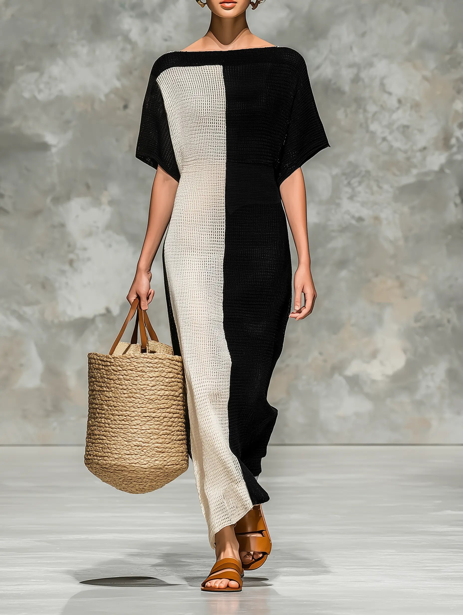Nora | Women's Minimalist Knitted Boat Neck Short-Sleeved Maxi Dress oaklynwear
