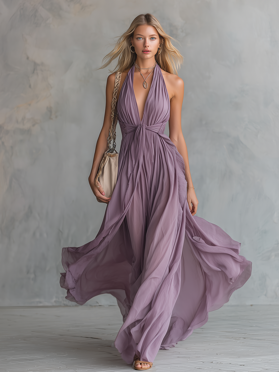 Helena | Women's Chiffon Halter Maxi Dress oaklynwear