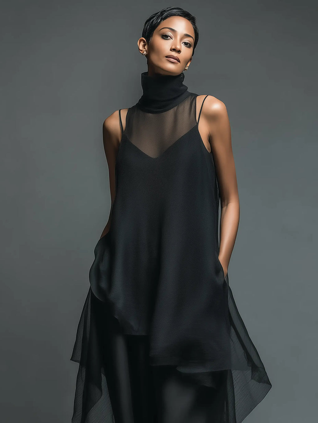 Diana | Women's Minimalist Imitation Acetate Slip Dress Paired With A Chiffon Overlay Maxi Dress oaklynwear
