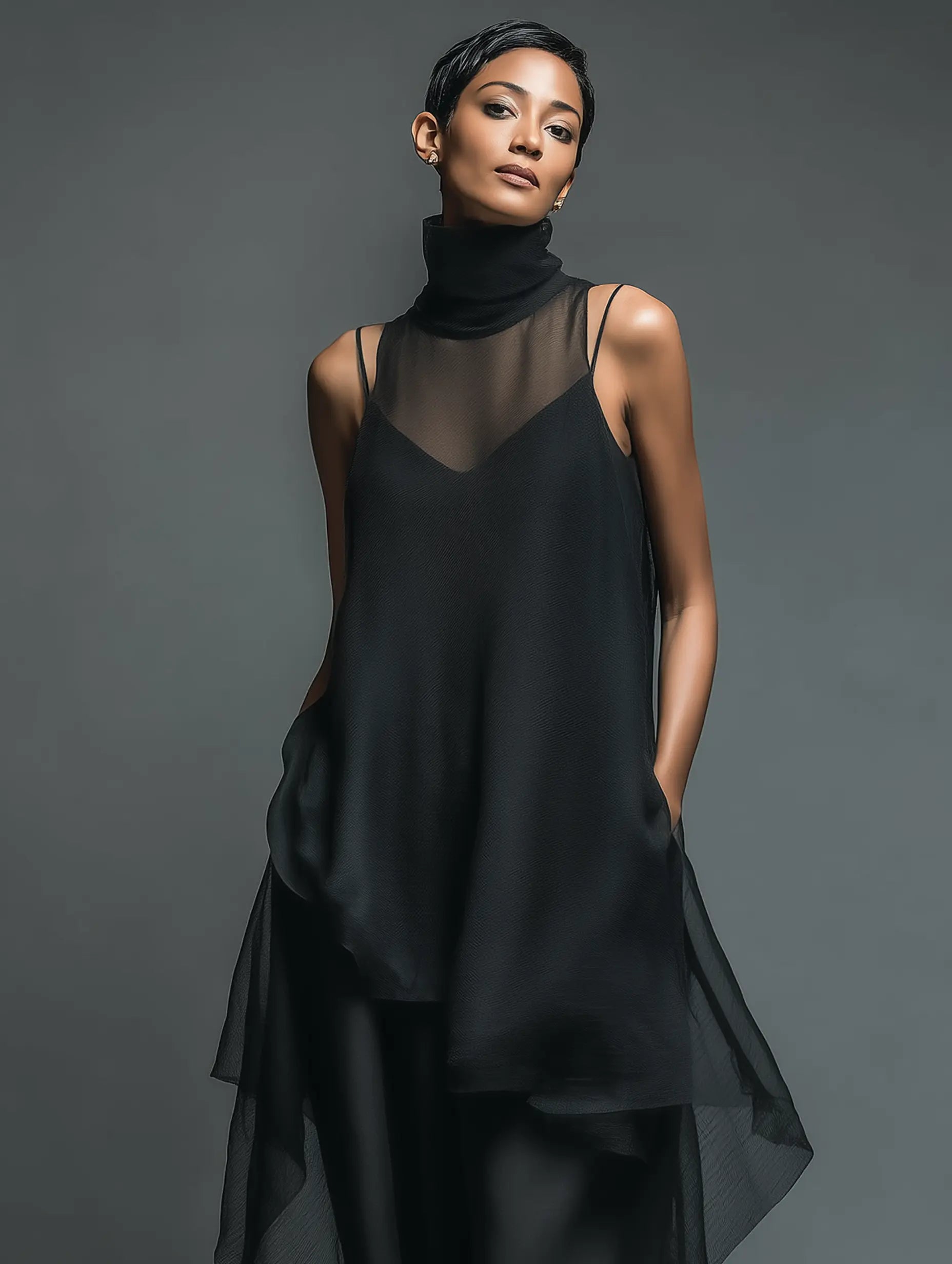Diana | Women's Minimalist Imitation Acetate Slip Dress Paired With A Chiffon Overlay Maxi Dress oaklynwear