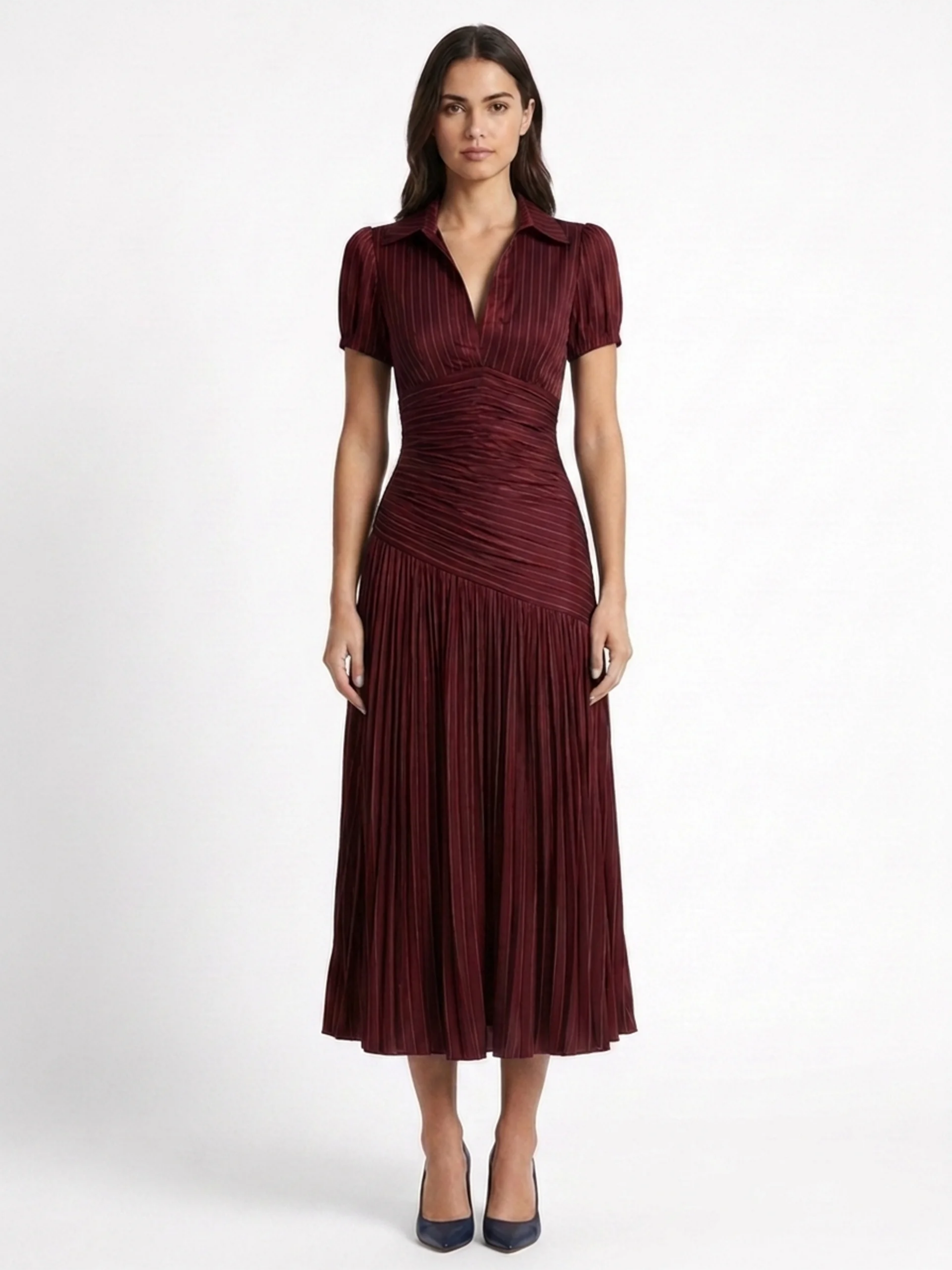 Monroe | Satin Pleated Lapel Midi Dress oaklynwear