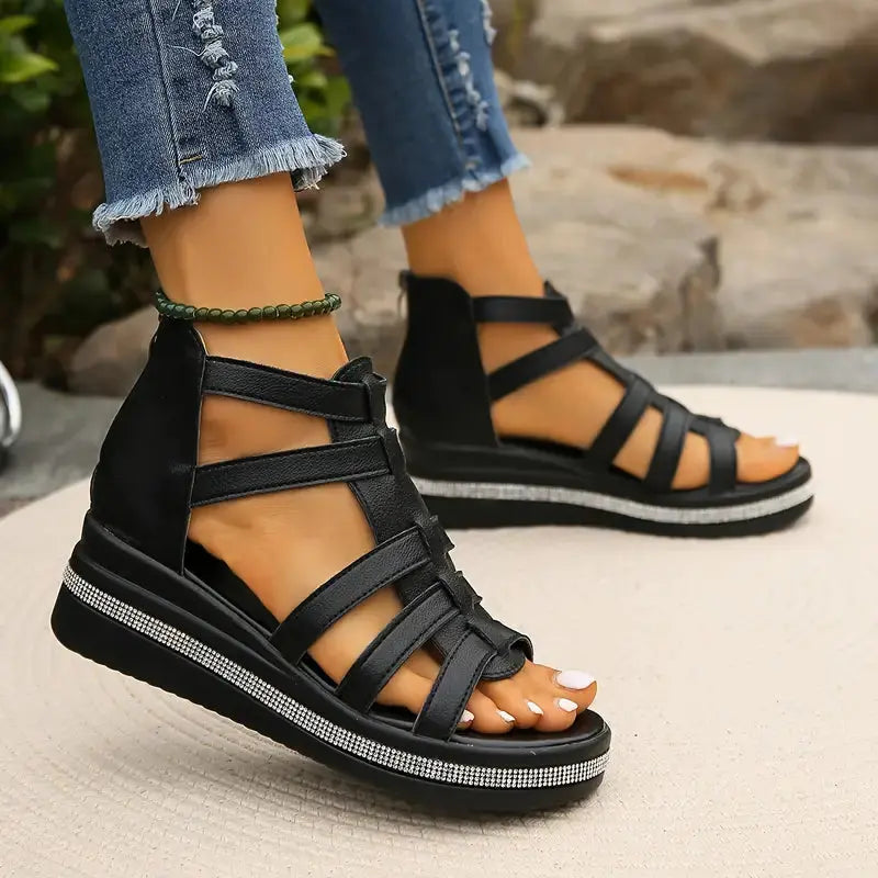 Elle | Comfort Sandals with Rhinestone Decoration oaklynwear