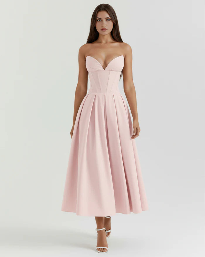 Venetia | Boned Corset Full Skirt Midi Dress oaklynwear