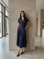 Monroe | Satin Pleated Lapel Midi Dress oaklynwear