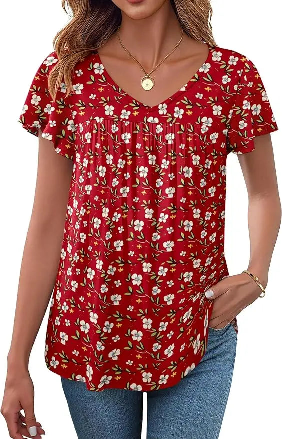 Vera™ | Women's Ruffle Sleeve V-Neck Blouse – Dressy Casual Top for Work & Everyday Wear oaklynwear