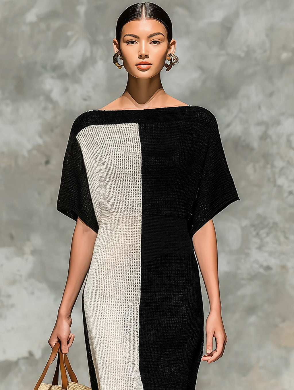 Nora | Women's Minimalist Knitted Boat Neck Short-Sleeved Maxi Dress oaklynwear
