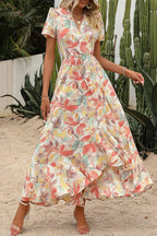 Remi™ | Women's Boho Floral Wrap Maxi Dress – V-Neck Short Sleeve High Split Beach Wedding Dress oaklynwear