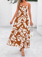 Flora™ | Women's Smocked Boho Floral Maxi Dress – Spaghetti Strap Square Neck Beach Sundress oaklynwear
