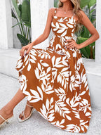 Flora™ | Women's Smocked Boho Floral Maxi Dress – Spaghetti Strap Square Neck Beach Sundress oaklynwear