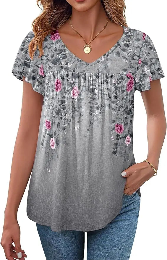 Vera™ | Women's Ruffle Sleeve V-Neck Blouse – Dressy Casual Top for Work & Everyday Wear oaklynwear